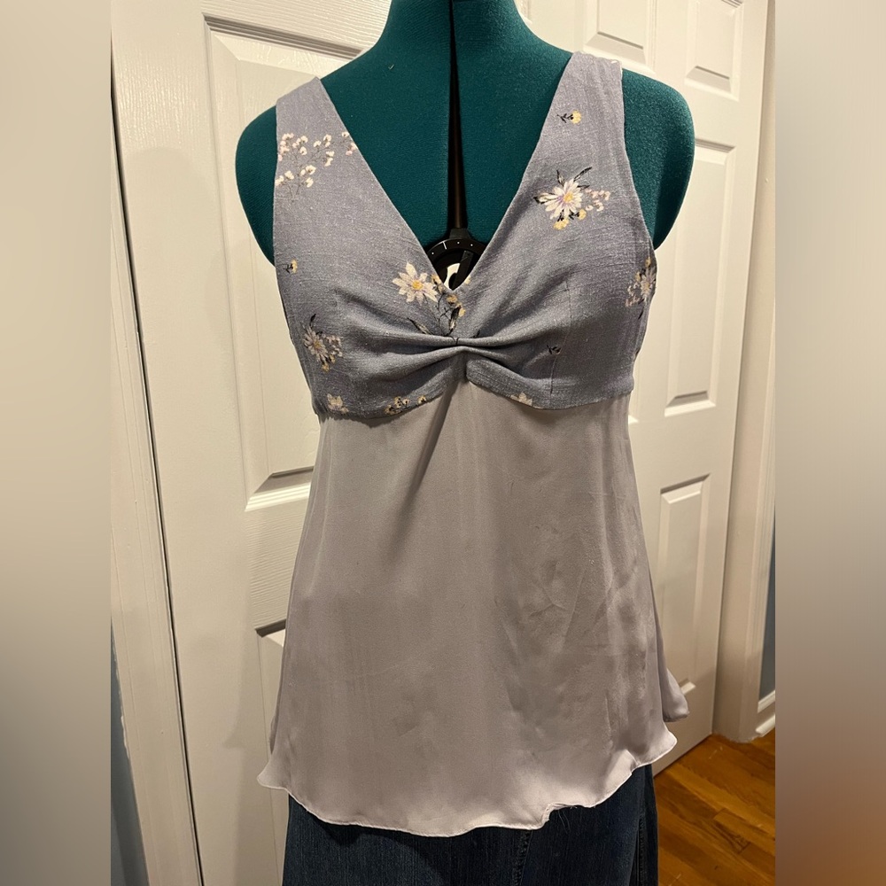 Blue floral & chiffon sleeveless swing top